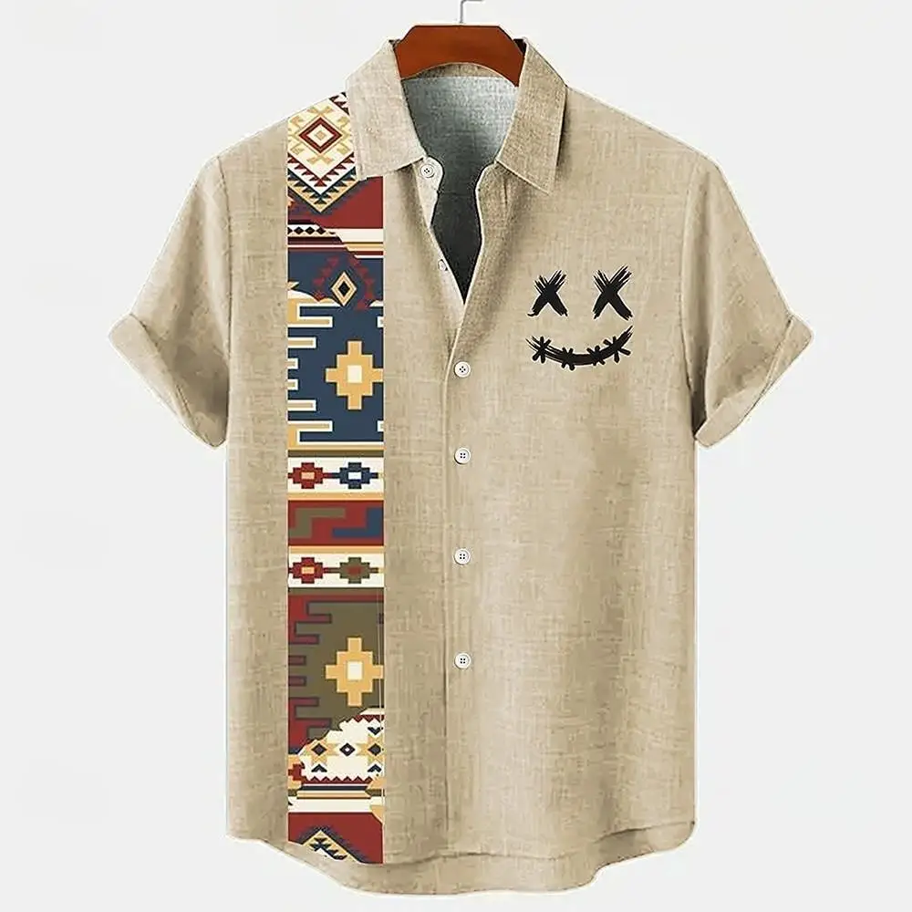 

Retro pattern, men's short sleeved shirt, loose and comfortable, fashionable trend, outdoor street, casual and comfortable