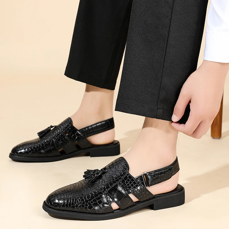 2026 New Roman-style Fashion Sandals for Men Gladiator Half-slippers Casual Leather Shoes Loafers Slip-ons Breathable Shoes