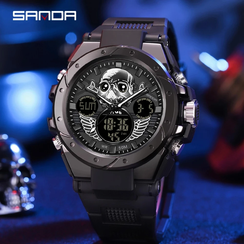 

Skull Quartz Watch for Men SANDA Fashion Luminous Men's Skeleton Creative Watches New Product Digital Sports Weaterproof Clock