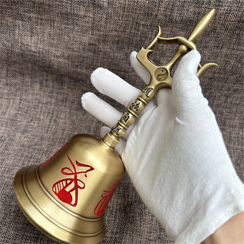 Taoist Auspicious Feng Shui Supplies Five Thunder Copper Bell,Taoist Natural Hand cranked Bell, Brass Three Clear Bell