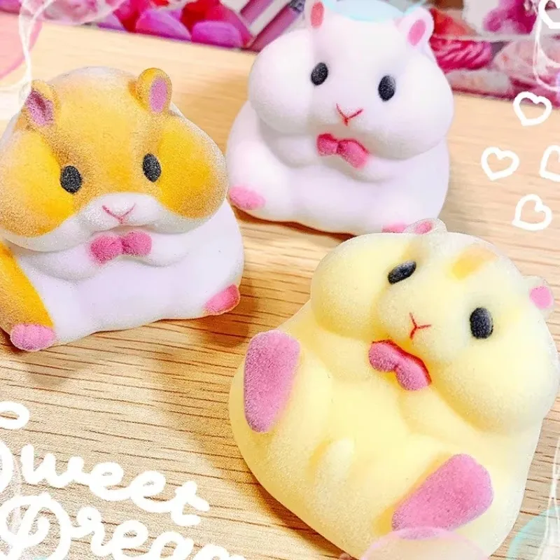 Japan YELL Gashapon Toys Cute Fatty Milky Soft Hamster Flocking Plush Dolls Squeeze Anti Stress Relief Squishy Ornaments