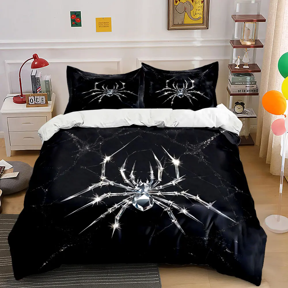 Crystal Spider Decorative Set Bedding Set with 1 Duvet Cover 2 Pillowcases Single Double King Queen, Gift