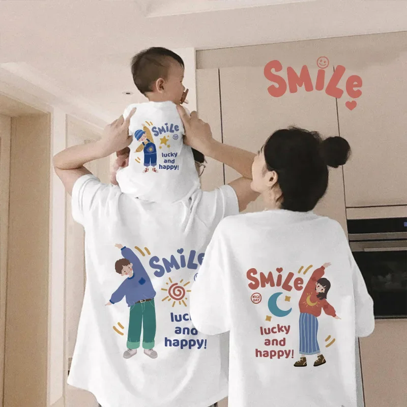

2024 Cartoon T-shirt Mom Dad and Me Family Look Matching Outfits Father Daughter Son Clothes Kids Clothes Father Baby Outfits