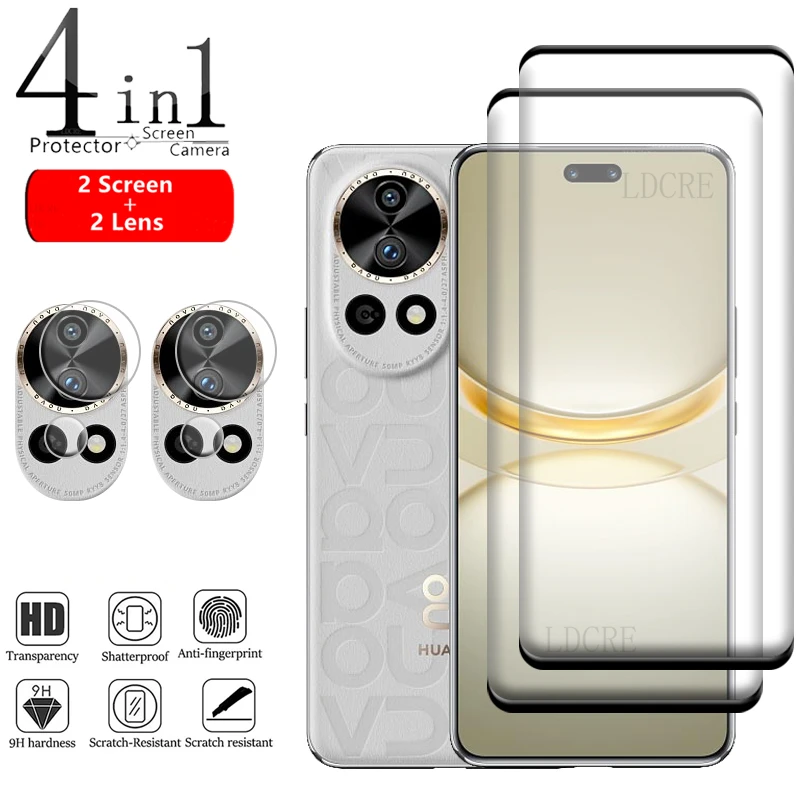 Protector de pantalla curvada para móvil, cristal templado 4 en 1 para Huawei Nova 12