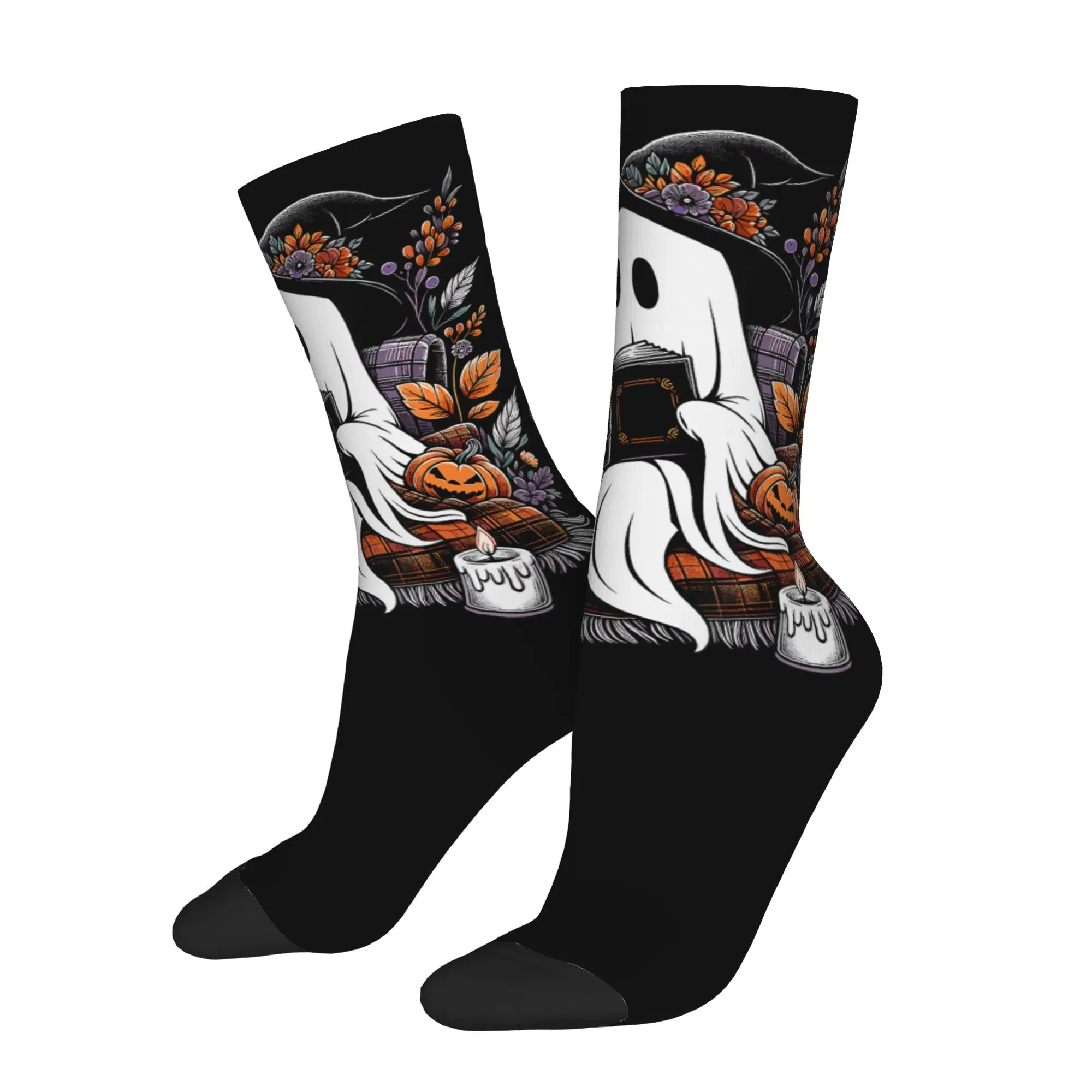 Winter Warm Cool Women Men Ghost Reading Books Pumpkin Halloween Socks  Sweat Absorbing Basketball Socks