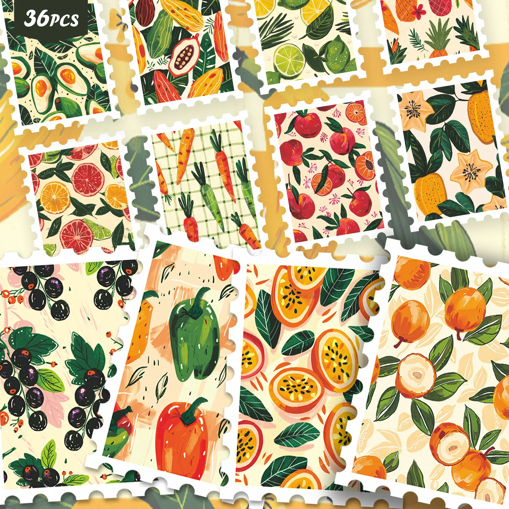 36PCS Colorful Summer Fruit Art Stickers, Bright Tropical Fruit & Floral Pattern Illustration Aesthetic Cutout Sticker Set for J