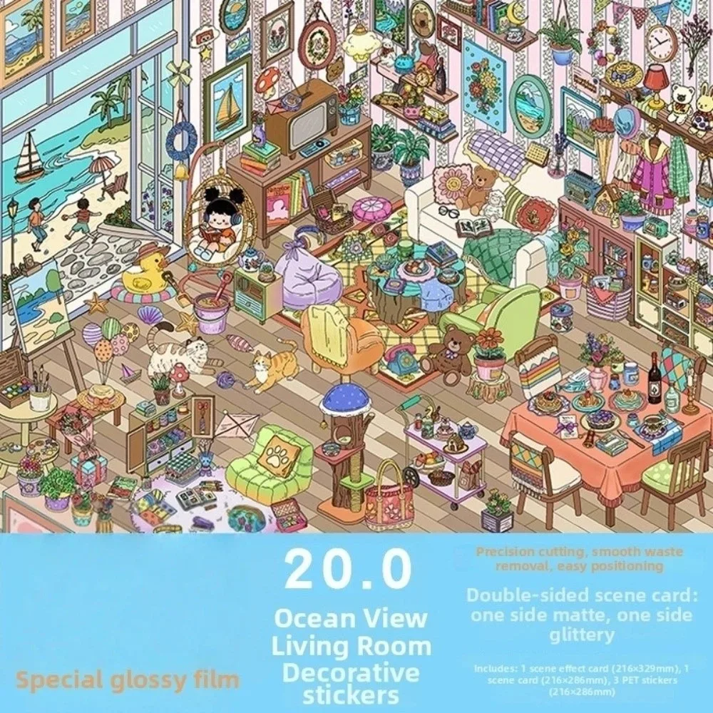 

20.0 PET Cartoon Stickers Die-cut Childhood Scene Stickers Rainy Night Old Street Large Size Scrapbook Stickers Creative Crafts