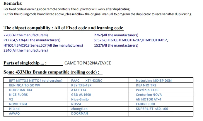2025 Neuheit 433MHz Fernbedienung 2-in-1 Garagentorsteuerung D5 Duplikator für Festcode und Rolling-Code-Sender – Detail 9