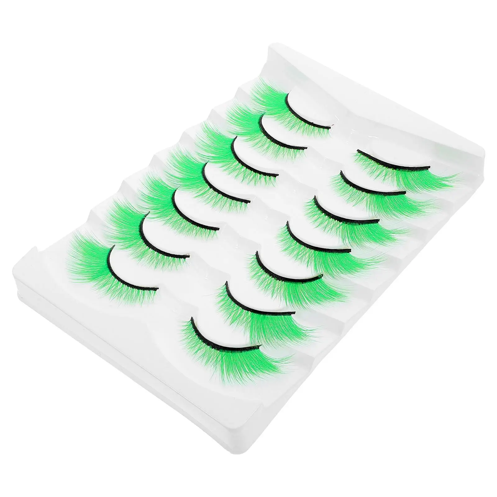 Faux-cils verts Extra volumineux, 7 pièces, accessoires de maquillage de scène, Extensions de grappes dramatiques, réutilisables et doux