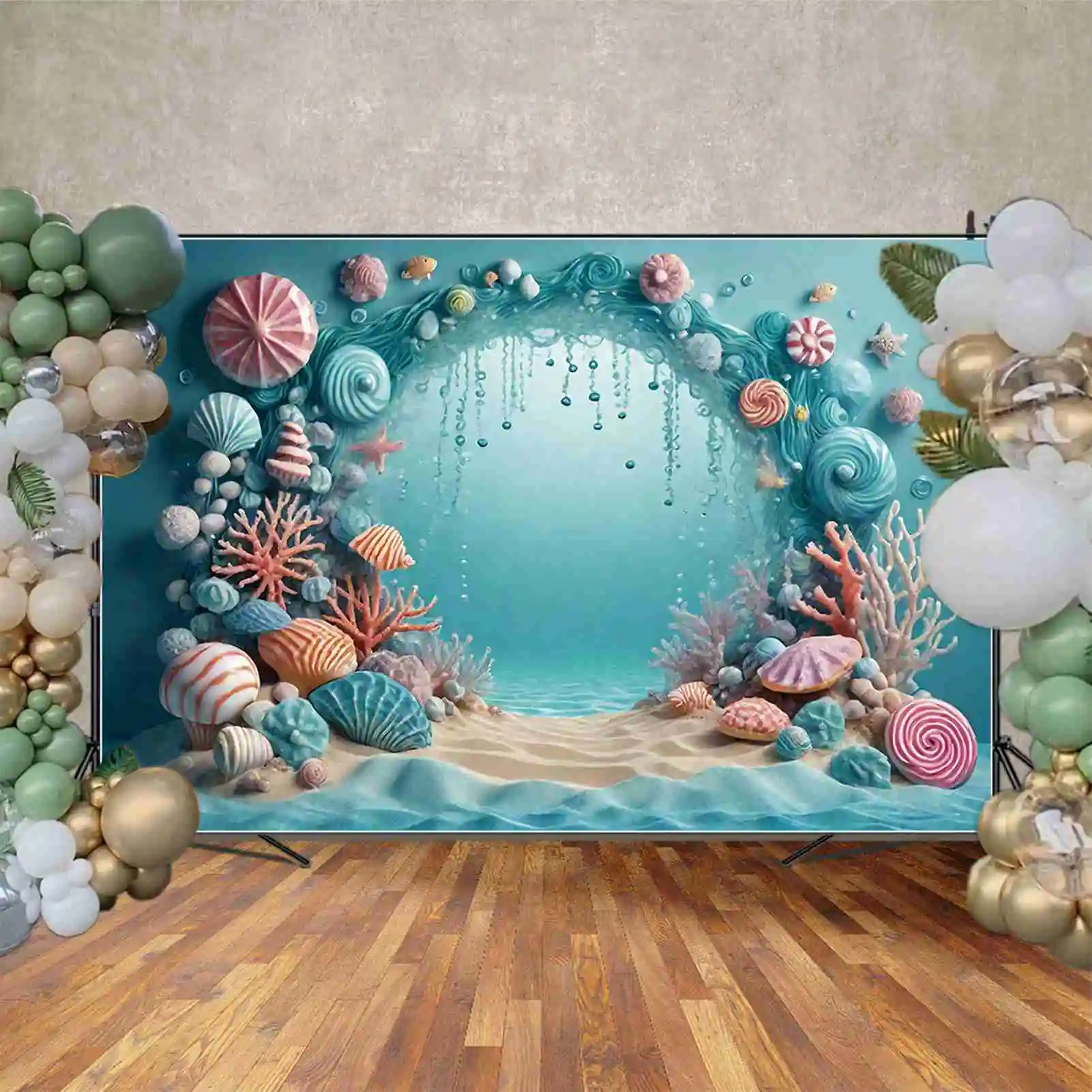 MOON.QG Ocean Donut One Birthday Backgrounds Baby Shower Beach Summer Doughnut Backdrops Custom Party Photocall Accessories