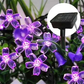 5/6.5/7/12M Purple Solar Flower String Lights Fairy LED Lights String Decorative Outdoor L