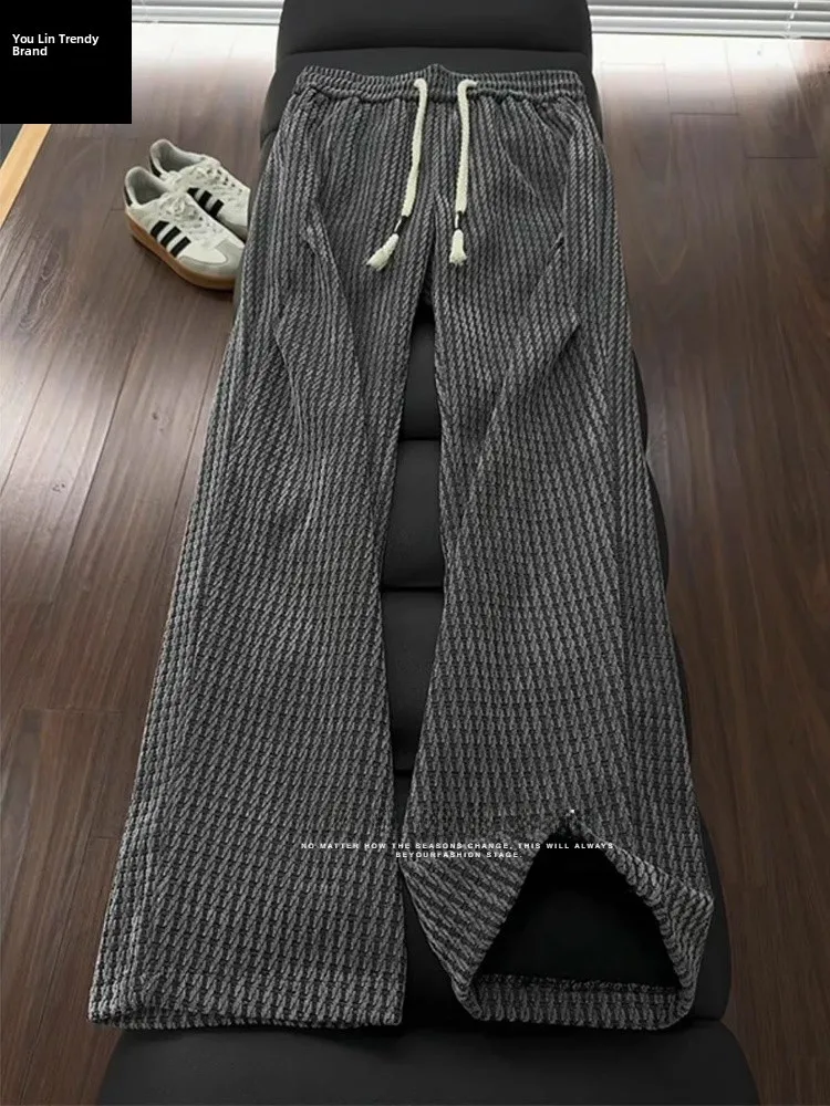 

Men's Winter Thiened Pleated Corduroy Casual Pants American Retro Cleanfit Sweatpants Straight Leg Elastic Waisand