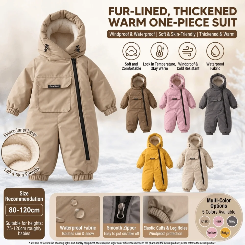Thick Fleece Lined Kids Snow Suit Windproof Warm Winter Jumpsuit Waterproof Comfortable Fit Outdoor Jumpsuit Cold Weather