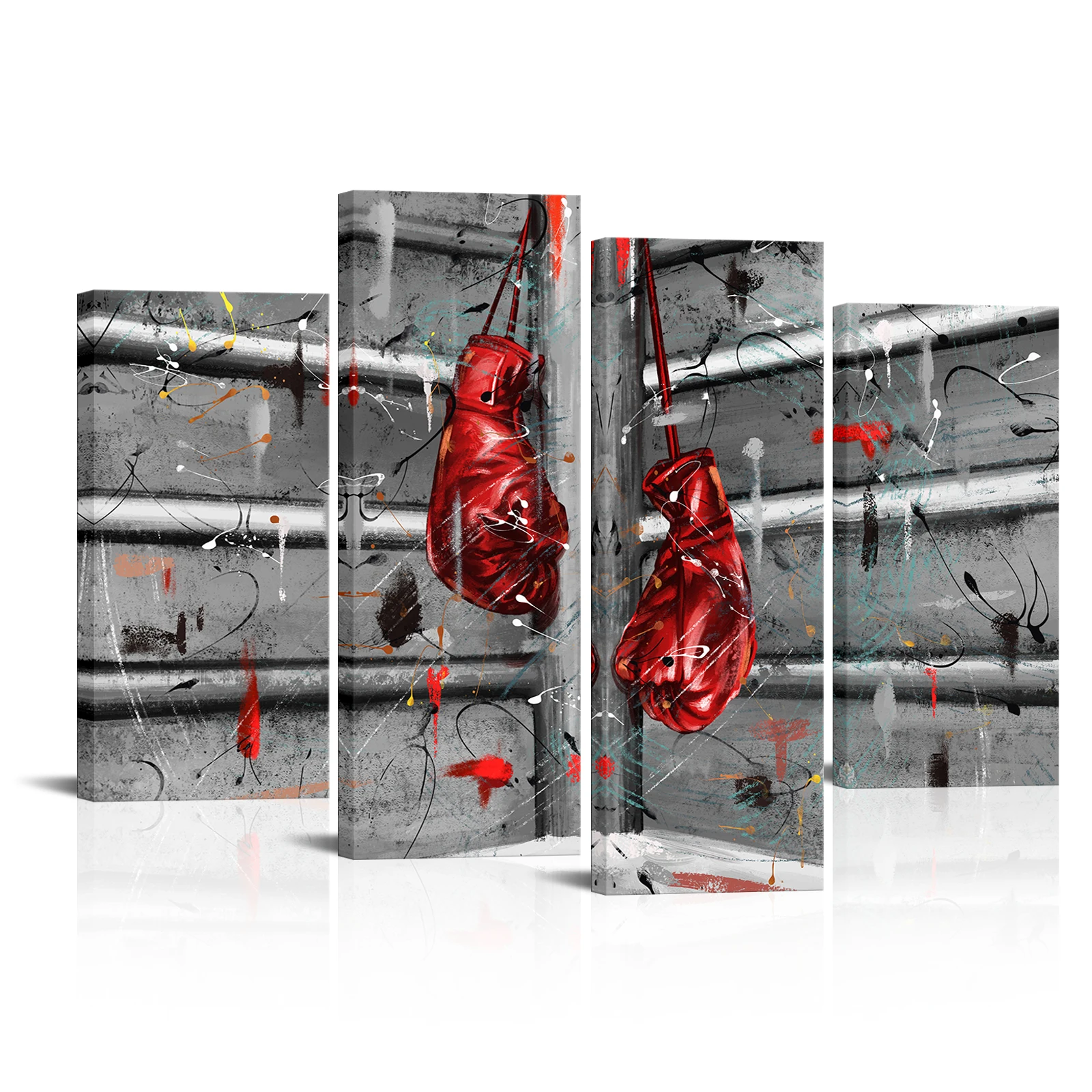 

4 Pieces Boxing Gloves Poster Wall Art Abstract Red Gloves Print Canvas Art Modern Style Picture Living Room Home Decor