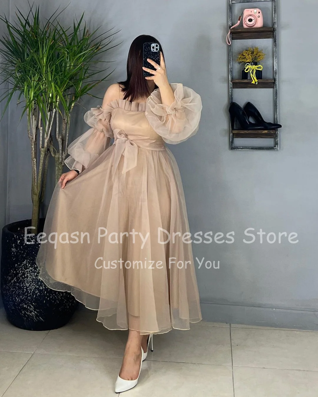 Eeqasn Champagne TẦNG VOAN Quần Sịp Đùi Thông Hơi Người Yêu Nếp Gấp Dây Chéo Lưng Chính Thức Trang Phục Dạ Hội DỰ TIỆC CƯỚI Đồ Bầu 2022