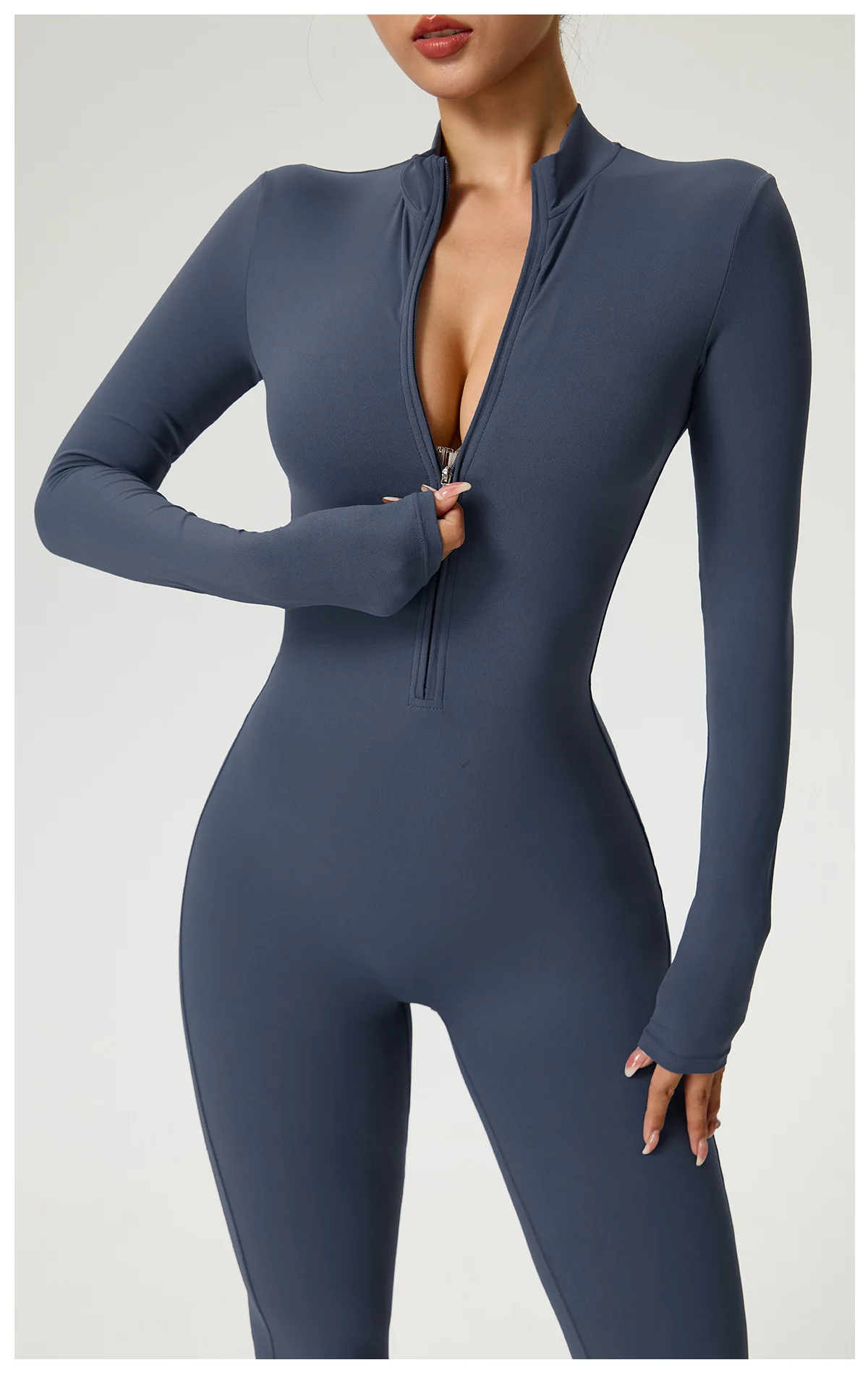 Neuer Reißverschluss-Jumpsuit mit Schlaghose Damenkleidung Sportbekleidung Gym Yoga Sportsets Spandex Nylon Trainingssets Damen Trainingsanzug – Detail 19