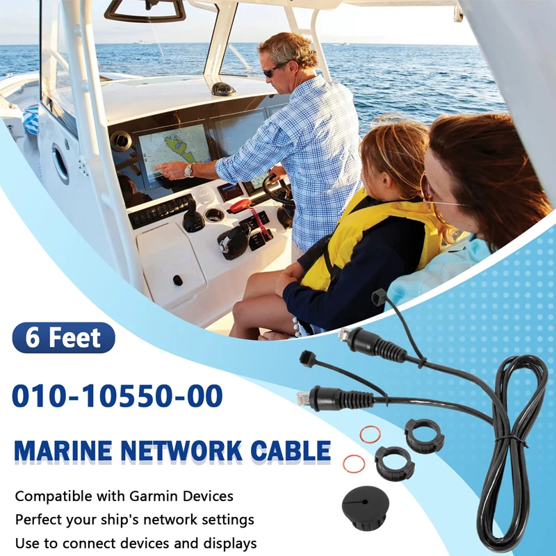 010-10550-00 Marine Network Cable 6 Feet with Split Connector and Waterproof Cap for Marine RJ45 Compatible with Garmin Devices