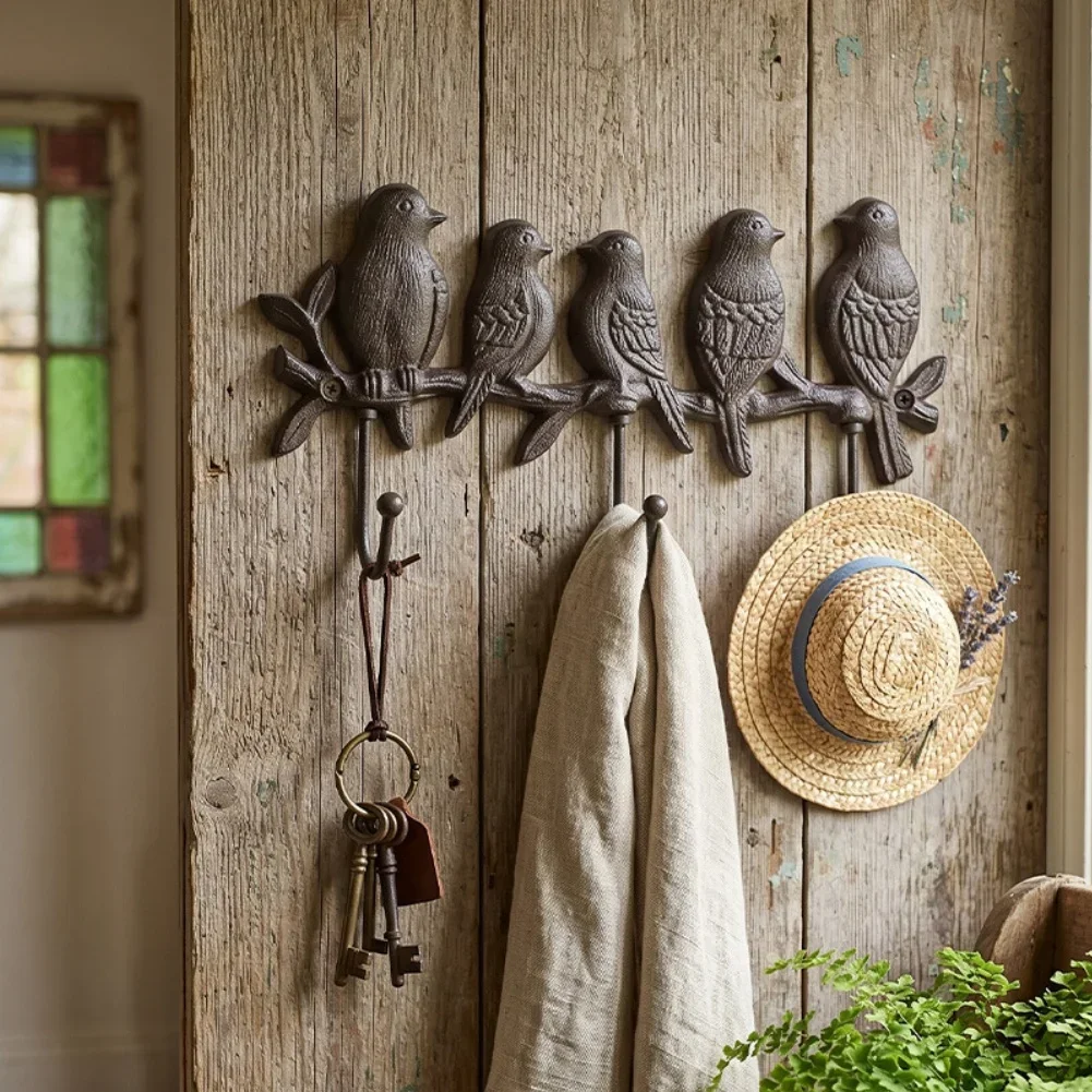 Nordic Style Cast Iron Bird Shape Hook Wall Mounted Hanging Rack Vintage Entryway Coat Hat Key Holder Home Wall Decor Ornament