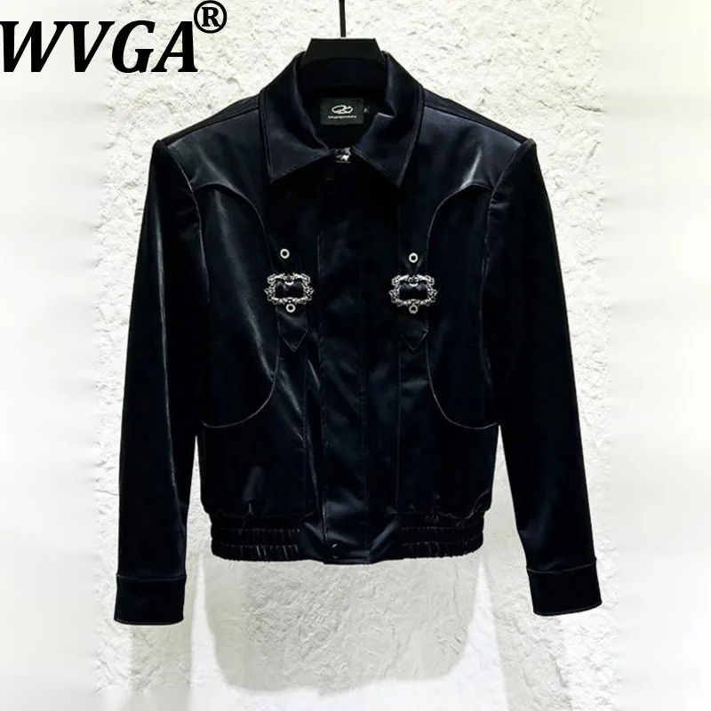 

WVGA Autumn Winter New Men Tide Metal Design Patchwork Trendy PU Jackets Niche Chic Casual Straight Pants Two Pieces Sets W15267