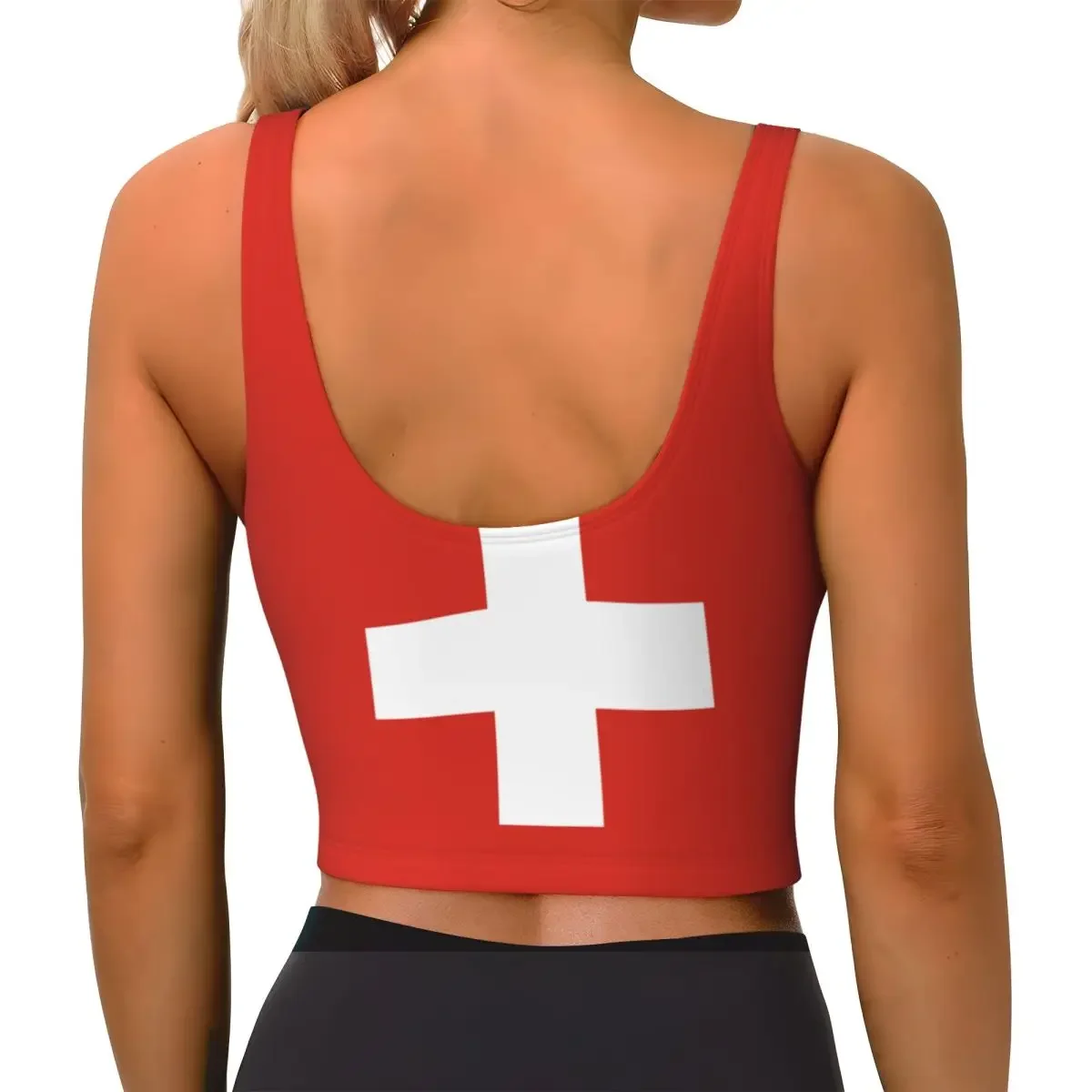 ผู้หญิงเซ็กซี่กีฬาเสื้อกั๊กสวิตเซอร์แลนด์ธงหญิงStreetwearกีฬาชุดชั้นในTee Crop Top