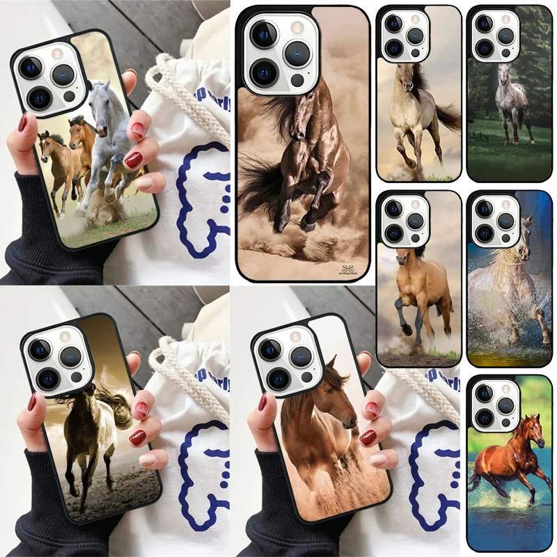 Coque de téléphone Course de chevaux, Blanc, Marron, Animal Cover, iPhone 16, 13, 14, 15 Pro, 12 Mini, 11, 15 Pro Max, 7, 8 Plus Max, SE, 2020