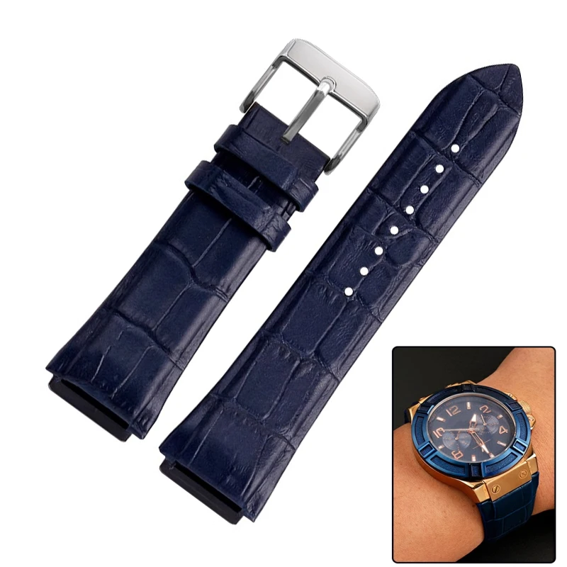 For Guess W0040G1\W0040G2\W0040G3 Series Men's Needle Buckle Blue Rose Gold Buckle 22mm Cow Genuine Leather Watch Band