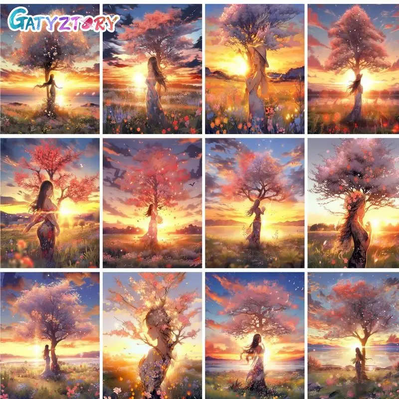 

GATYZTORY Painting By Number Sunset Girl Drawing On Canvas HandPainted Art Gift DIY Pictures By Number Figure Home Decor Kits