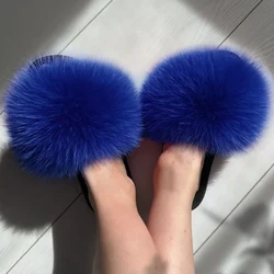 Pantofole abbinate ai colori delle donne estive vera pelliccia di volpe peluche all'aperto pantofole casual da interno pantofole pelose da donna sandali soffici