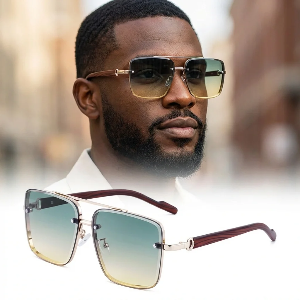 

Модные квадратные солнцезащитные очки с деревянными дужками, защита от УФ-излучения UV400, унисекс, винтажная оправа