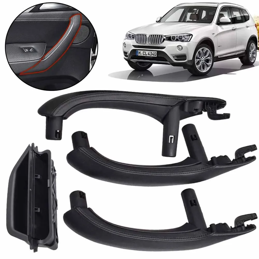 3PCS RHD Right Hand Drive Beige Outer Exterior Leather Interior Inner Door Pull Handle Trim Cover Panel For BMW X3 X4 F25 F26