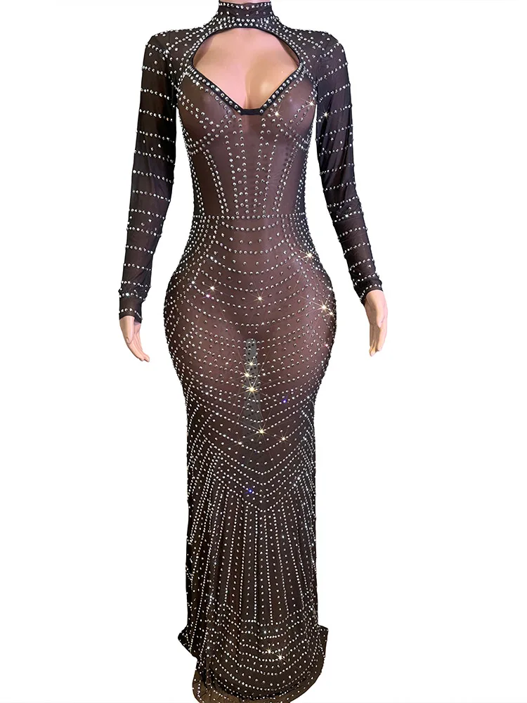 Hochwertige Hot Stamp ing sexy durchsichtige Mesh elastische Kleid 2024 neue Mode benutzer definierte Damen bekleidung