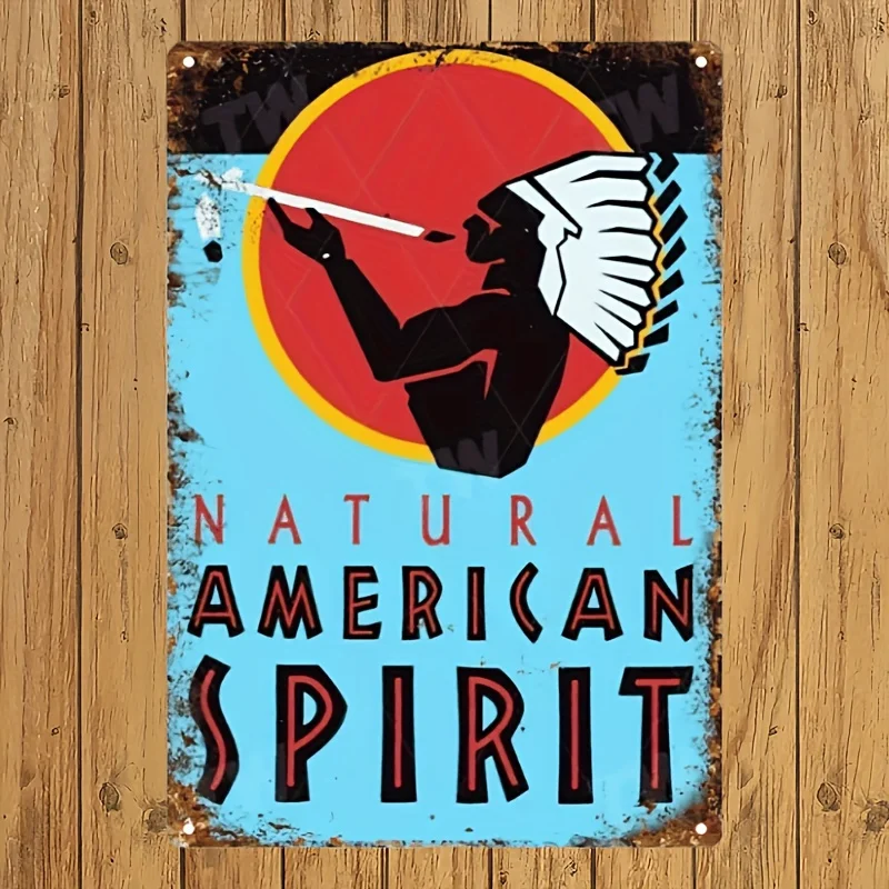 [Vintage Metal Sign] Rustic Vintage Natural American Spirit Metal Wall Sign |  ches Iron Art Piece with Coated Finish - Farmhous