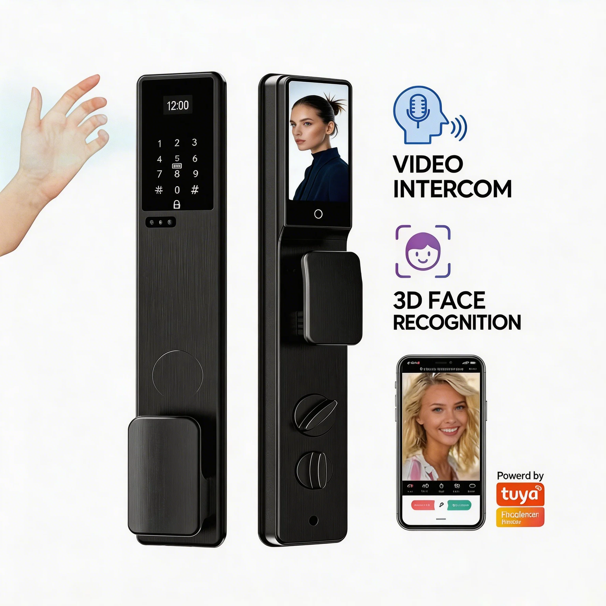 Aluminum Alloy Digital Lock Without Gateway Tuya Wifi 3D Face Pin Code Voice Call Smart Lock with Camera