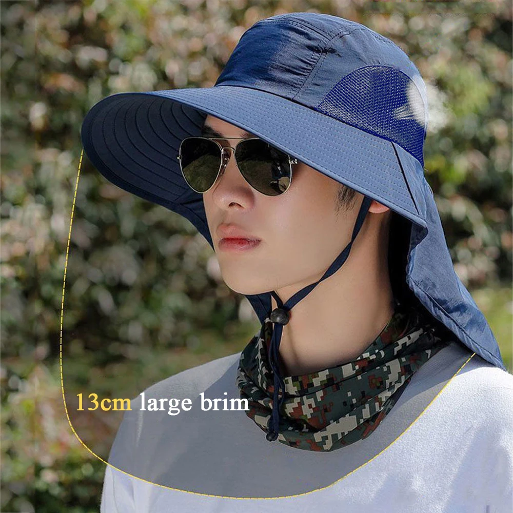 Wide Brim Sun Hat With Neck Flap Men Women Adjustable Outdoor 50+UPF Sun UV Protection Hat Safari Breathable Hiking Fishing Hats
