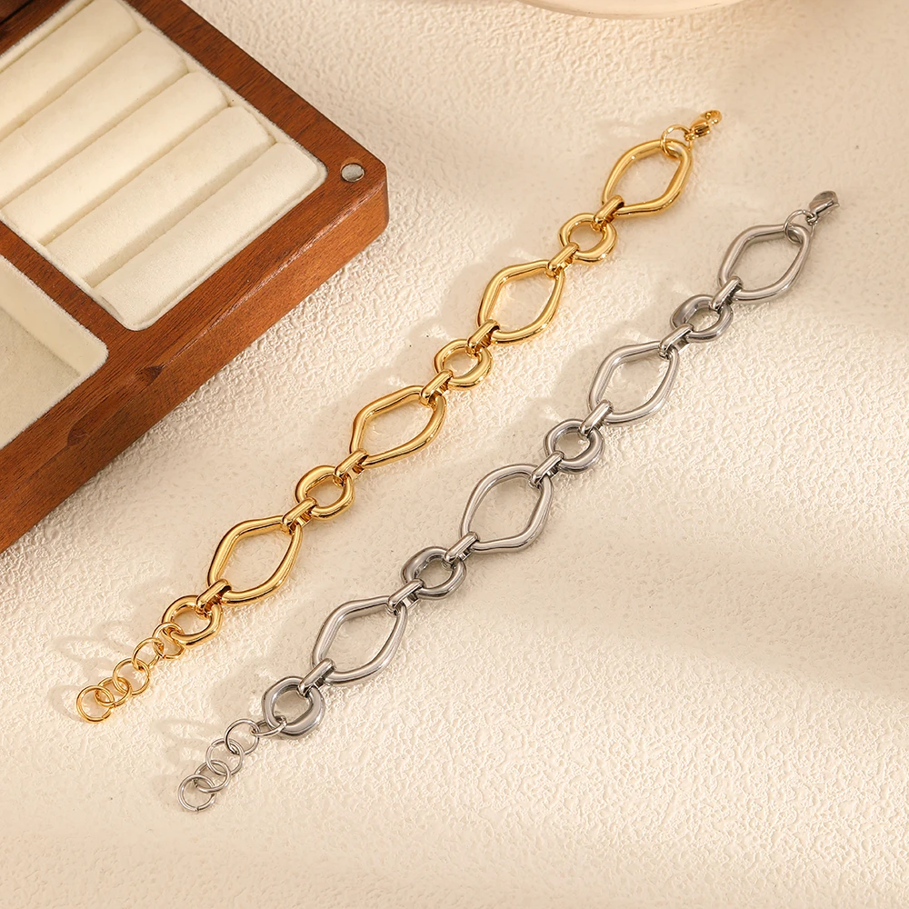 

Geometric Design Stainless Steel Irregular Coil Bracelet 18K Gold Plated Waterproof Jewelry Gifts