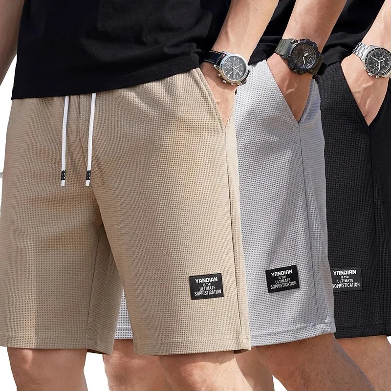 

UETEEY Summer Breathable Casual Shorts Men Beach Shorts Basketball Short Trousers Solid Color Label Outdoor Sportswear Men