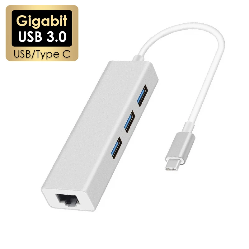 

USB 3.0 HUB 1000 Мбит/с 3 порта USB 3.0 Type C Alloy Hub USB-C к RJ45 LAN Gigabit Ethernet-адаптер для портативного компьютера MacBook