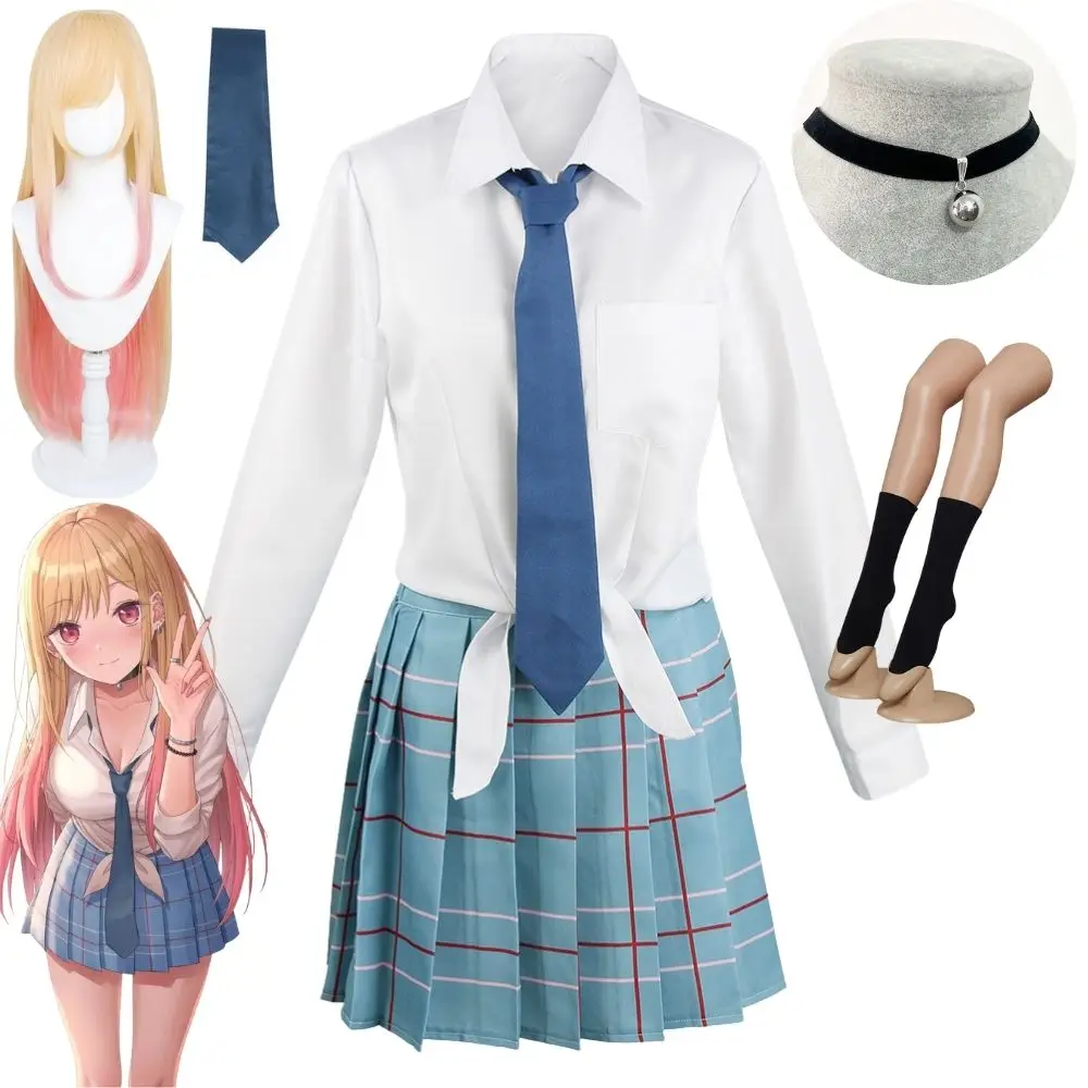 Китагава Марин косплей аниме My Dress Up Darling костюм для девочек платье школьная форма парик серьги карнавальный костюм на Хэллоуин Китагава Марин косплей аниме My Dress Up Darling костюм для девочек платье школьная форма парик серьги карнавальный костюм на Хэллоуин