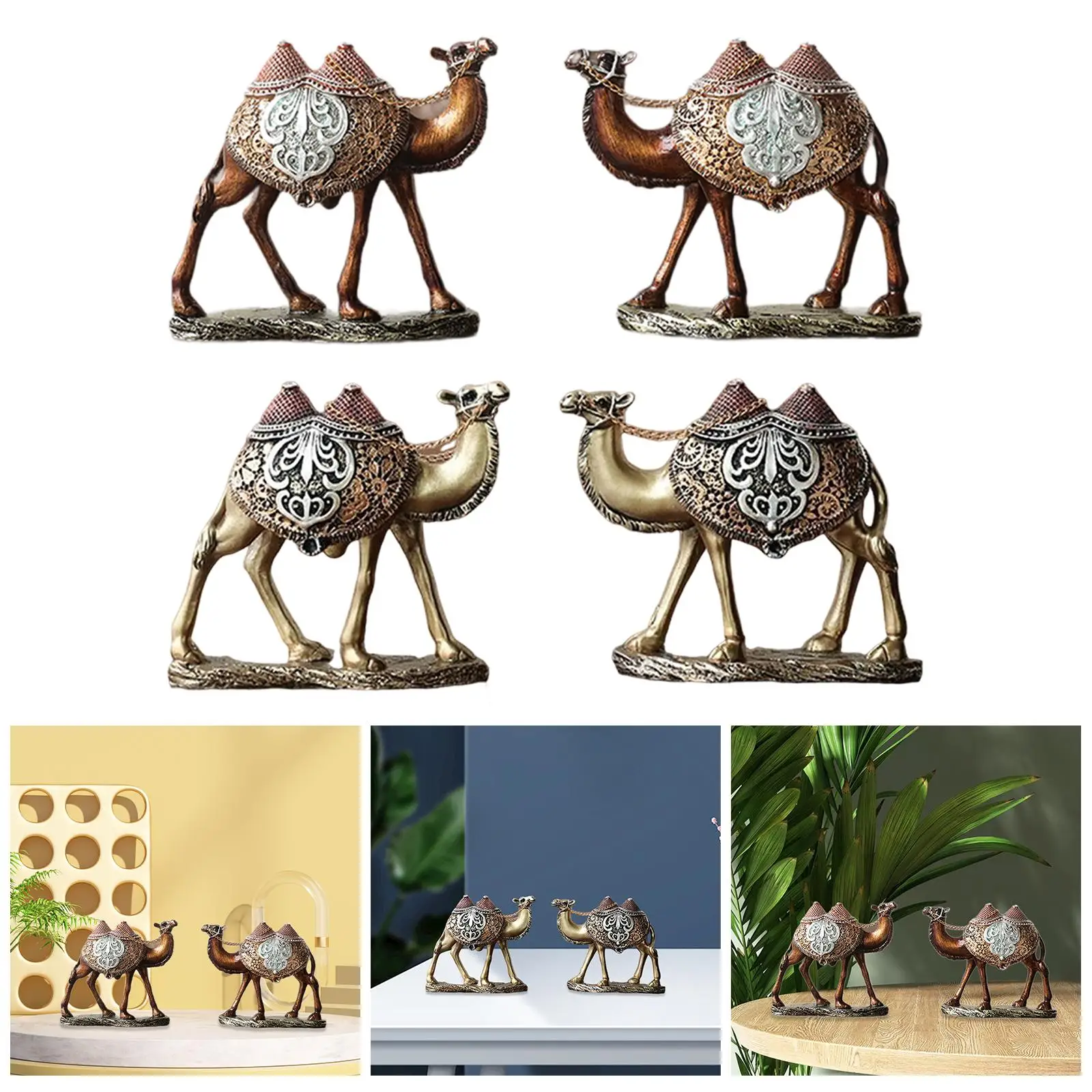 

2Pcs Camel Statue Resin Art Figurine Creative Crafts Decoration Desktop Decor Animal Sculpture for Fireplace Office Farmhouse
