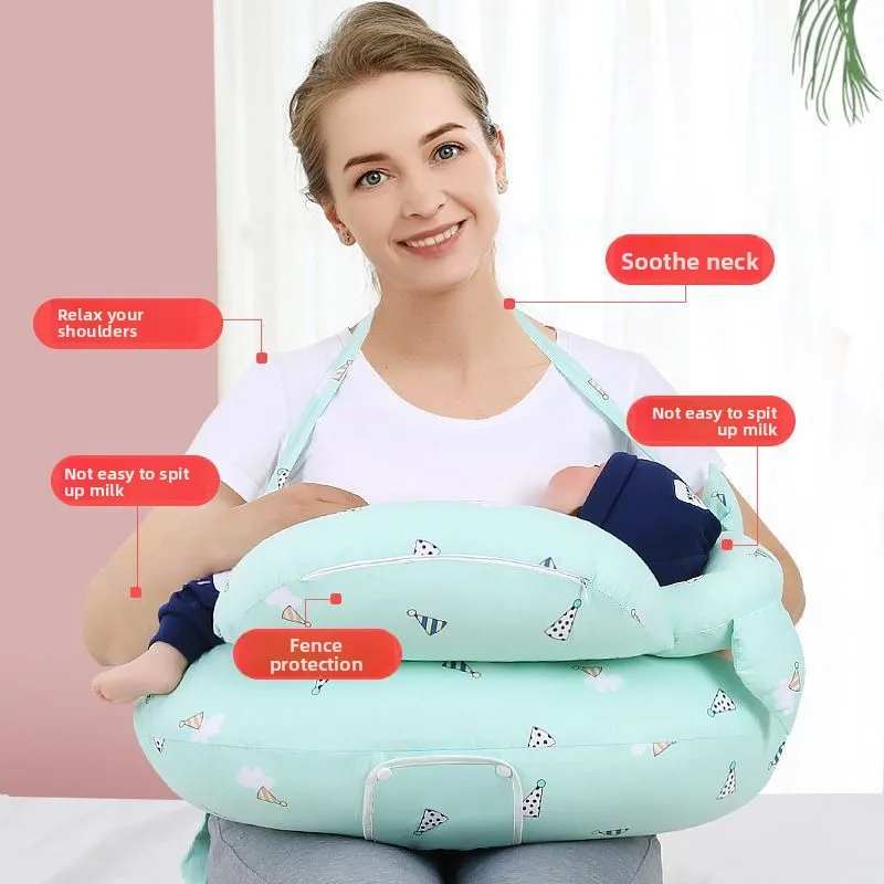 Almohada de lactancia ergonómica, cojín de alimentación de bebé con diseño antiastres, relleno de algodón en espiral de alta elasticidad, comodidad de apoyo suave