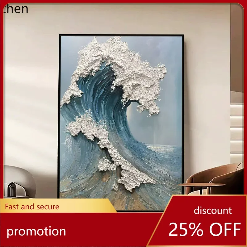 D20- ocean wave oil painting quartz thick texture living room bedroom wall art