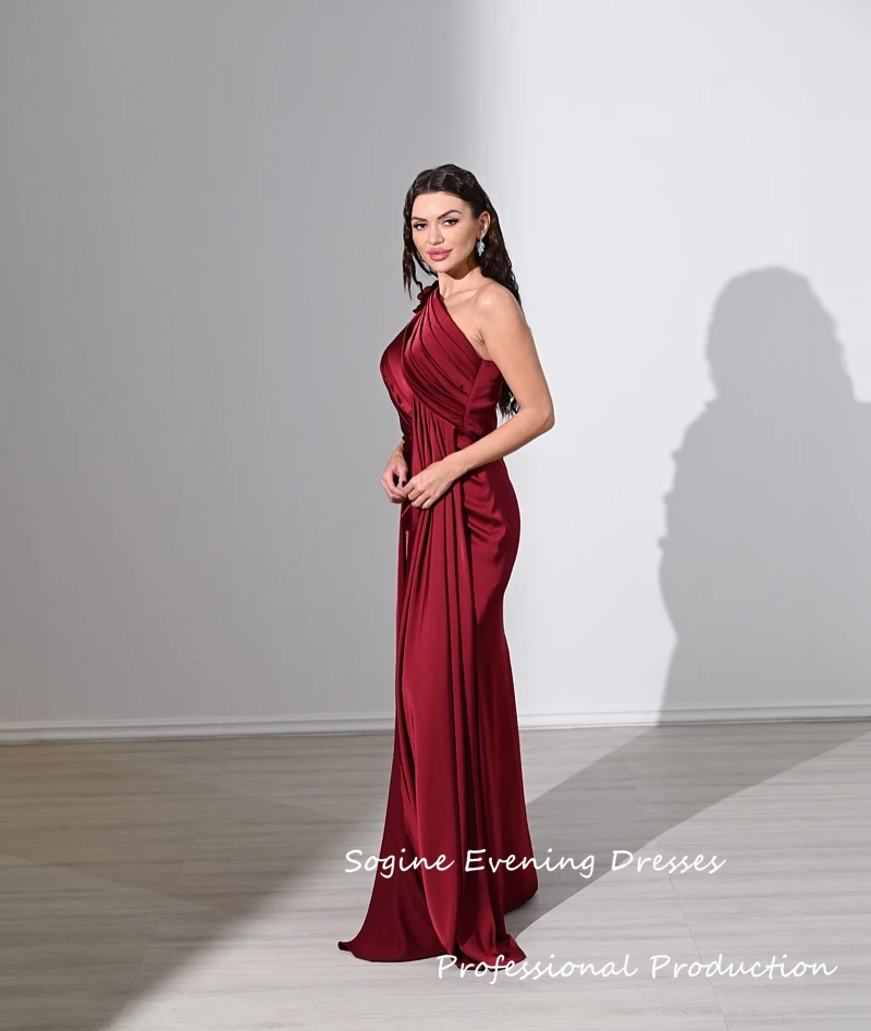 عالية الجودة الساتان فساتين لحضور الحفلات الموسيقية 2025 واحد الكتف Ruched ثلاثية الأبعاد الزهور فستان حفلة كوكتيل للنساء طويل Fساتين Shrformal