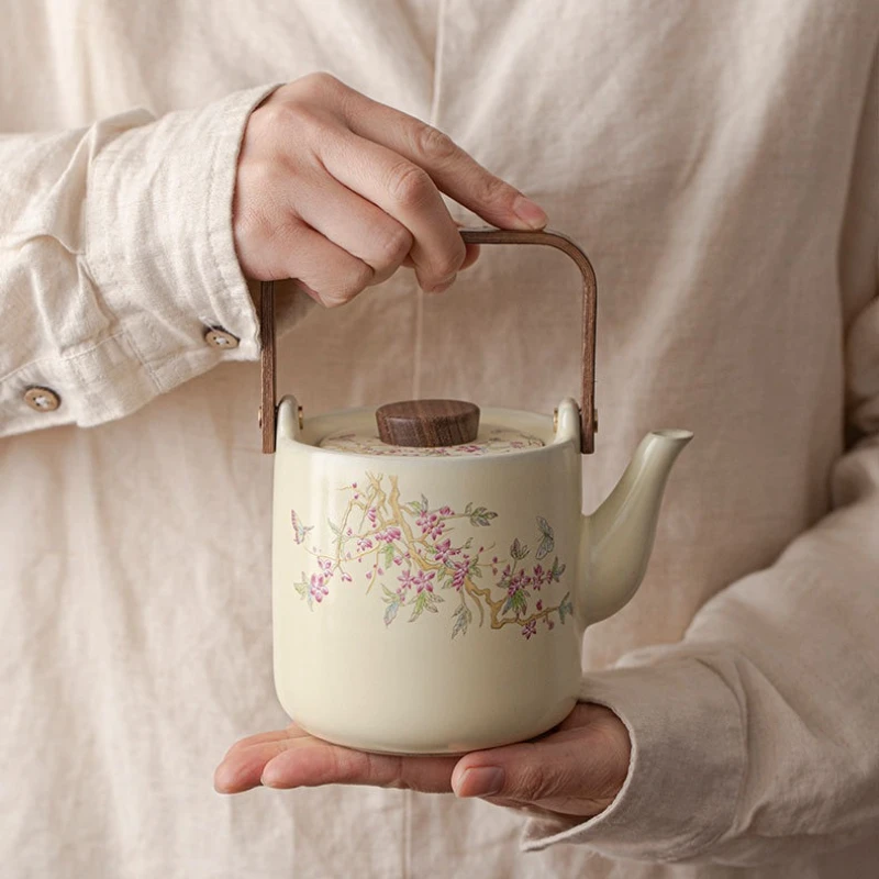 Song Dynasty Style Ru Ware Wisteria Loop Handle Teapot Large Capacity Ceramic Gongfu Tea Set Home Gift