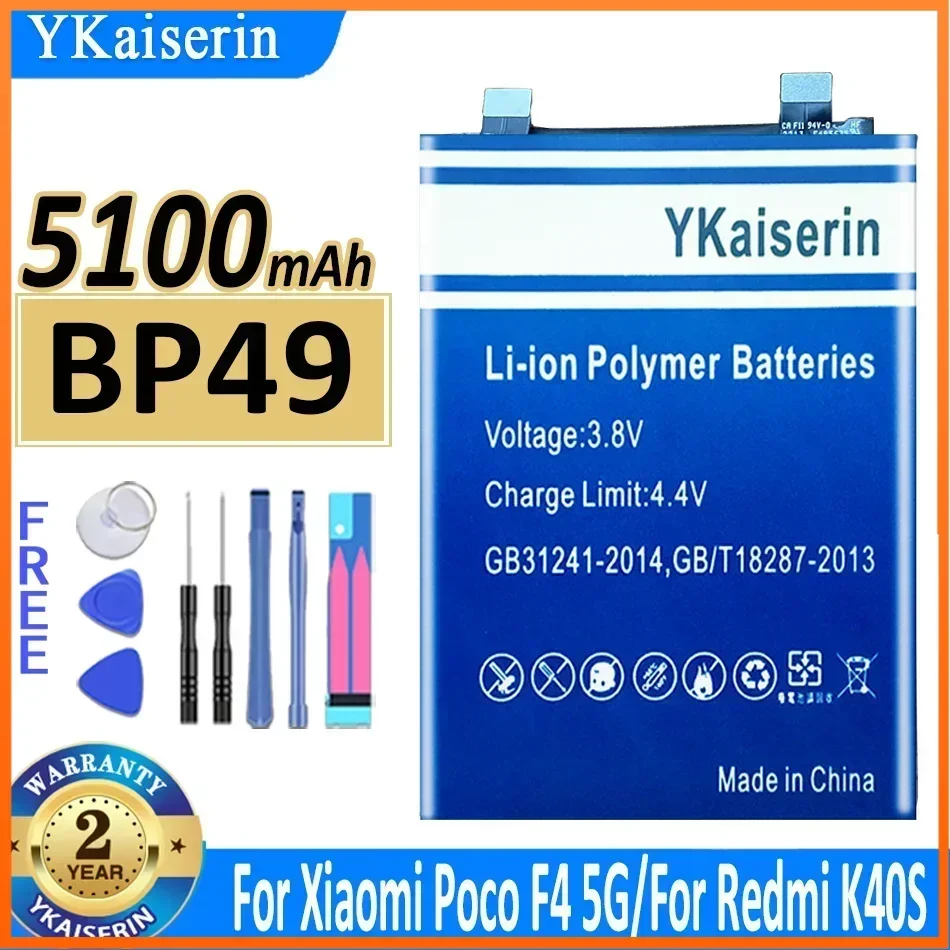 5100mAh YKaiserin BP49 BP 49 Battery for Xiaomi Poco F4 5G/For Redmi K40S Mobile Phone Batteries Warranty 2 Years + Track Code