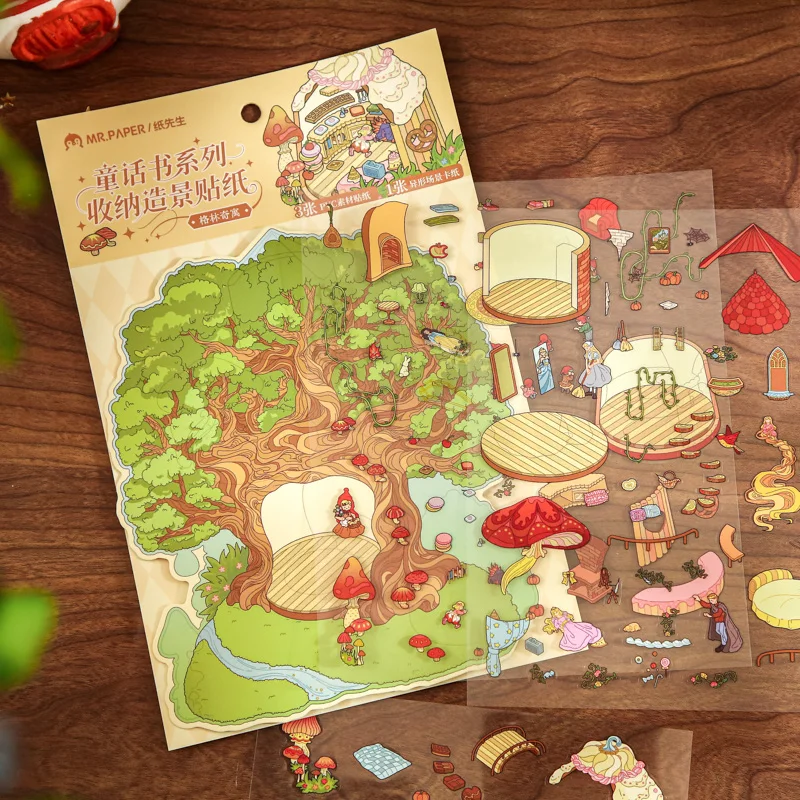 4 fogli/borsa adesivi diorama in miniatura a tema fiaba magica per album fai da te decorazione della cassa del telefono adesivo ricompensa per studenti