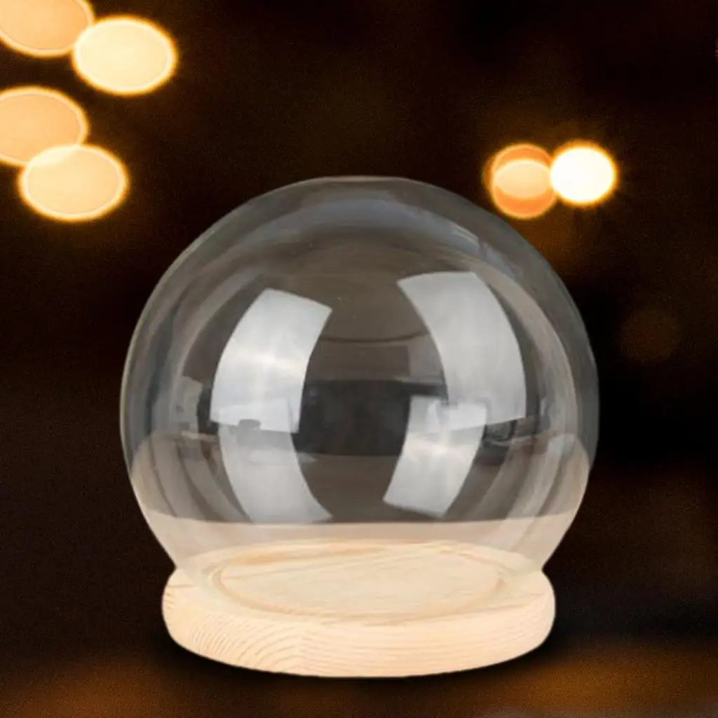 Glass Display Cloche Dome with Wood Base for Countertop Figures Dustproof Clear Case Tabletop Bell Doll Showcase Home Decoration