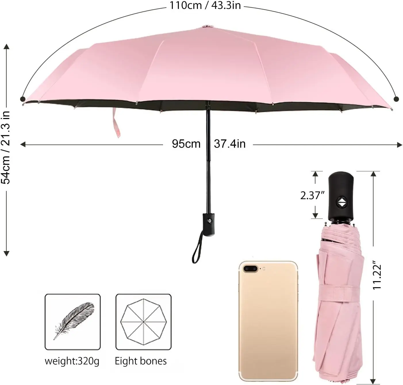 Kompakter Reiseschirm für Damen, leichter, automatisch öffnender Sonnenschirm, Regen, faltbarer Sonnenschirm mit UV-Schutz