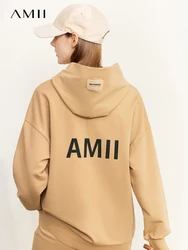 AMII Minimalism Autumn Women's Suit 2022 Printing Casual Elegant Hooded Sweatshirts Fashion Casual Trousers Separately 12230340