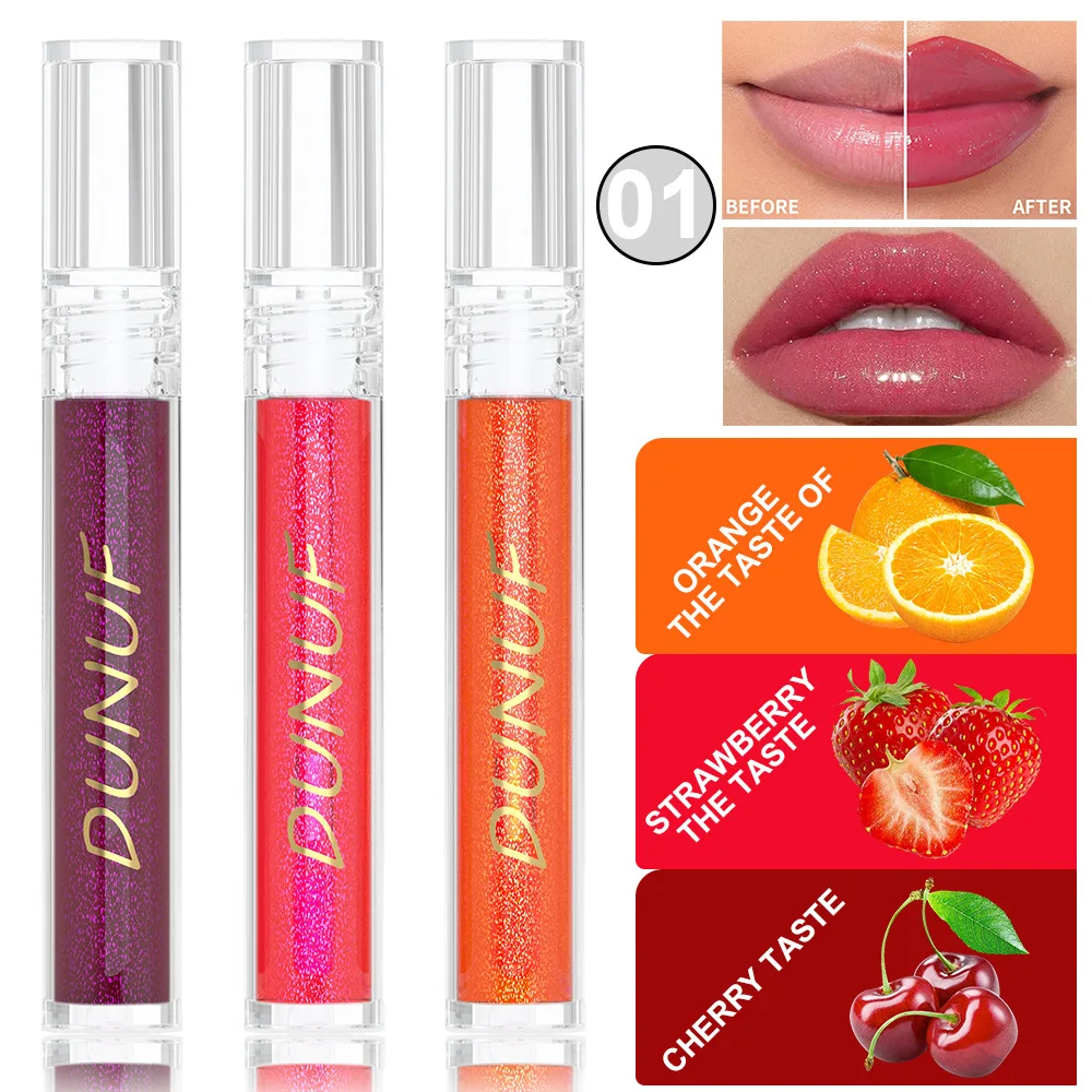 6 Color Fruit Scented Lip Gloss Set 3 Pcs Pearl Shimmer Temperature Change Lip Tint Moisturizing Non Sticky Daily Use and Gifts