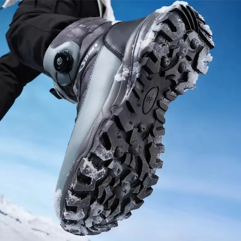 Rotating Button Men's Snow Boots Warm Plush Winter Boots Men Outdoors Cotton Shoes Wear Resistant Mid-Calf Boots Platform Shoes